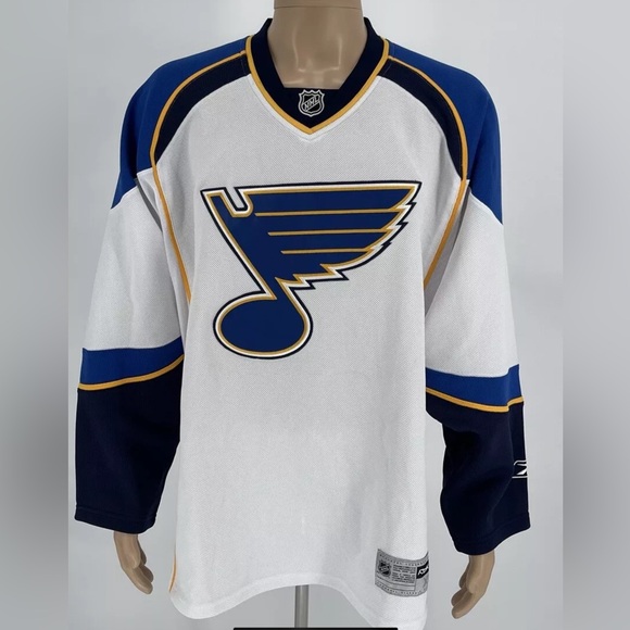 Reebok St. Louis Blues Hockey Jersey White Bob Lager Auto On Back Autograph #5